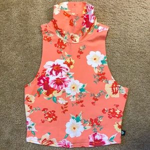 Kendall & Kylie Floral Coral Cropped Top sz Medium